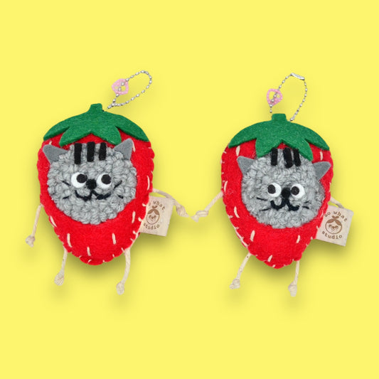 Strawberry Kitty Magnetic Bag Charms 🍓 | Pair of Charms