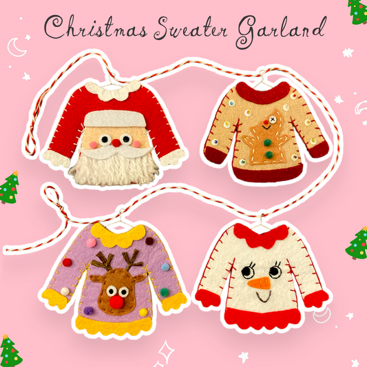 Christmas Sweater Felt Garland | Holiday Themed Garland